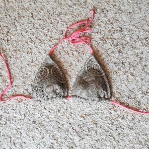 Xhiliration Khaki Crochet Lace Triangle Bikini Top